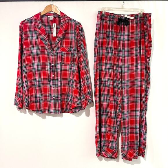 Victoria Secret Pajama Set XL Plaid Cotton Blend New NWT Long Sleeve Top Pants - Picture 1 of 16